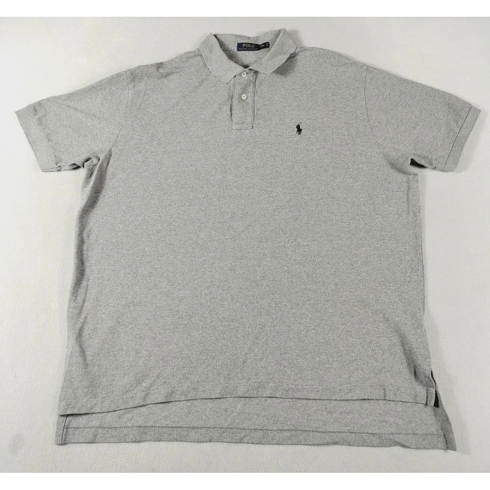 Polo Ralph Lauren Polo Shirt Mens 2XL Gray Solid Cotton Pony Casual Preppy